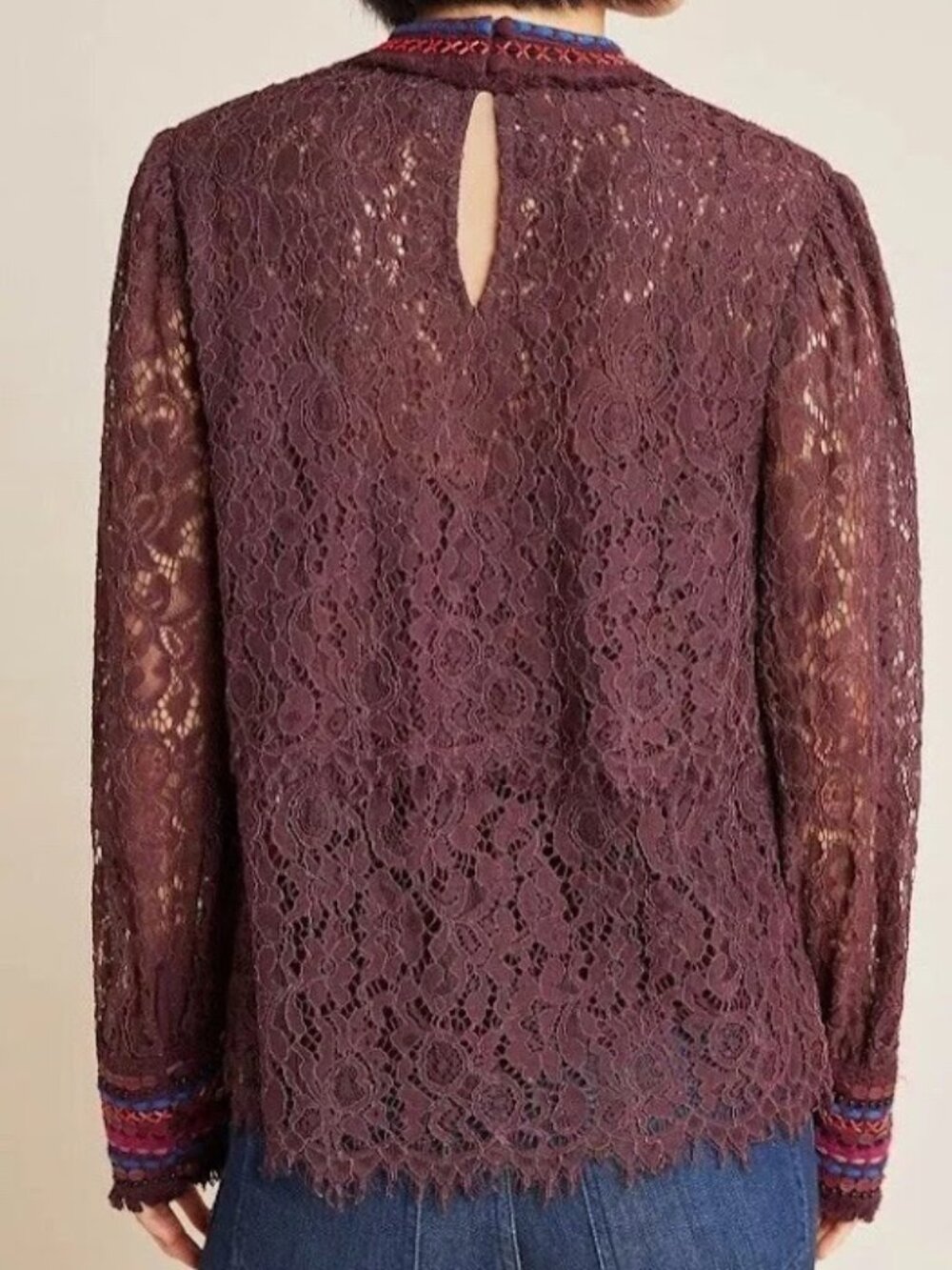 Bl^nk London Anthropologie Purple Lace Beaded Cuff Top XS Boho India - Picture 3 of 12
